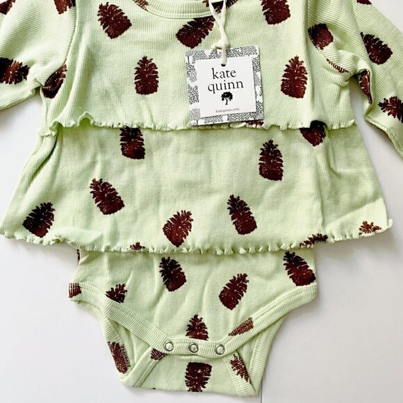 Kate Quinn long sleeve double ruffle dress Little Pinecones bodysuit - Picture 5 of 5